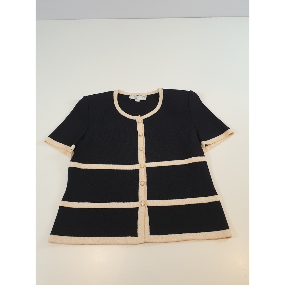 St John Collection Sweater Womens Petite Short Sleeve Knit Button Up Top